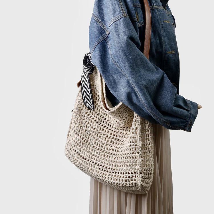 質感真皮|2025新款蠟繩編織托特大容量斜背包頭層牛皮沙灘度假通勤包ins女「3853」25.04-5