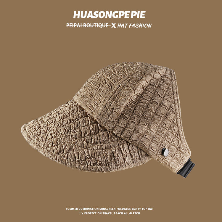 流行帽子|防曬帽女夏季防紫外線遮陽帽遮臉夏季新款韓版格內褶皺半空頂帽子「C4046」24.06-2