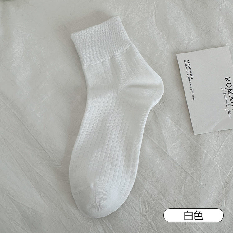女襪|襪子女春夏棉質吸汗透氣竪條顯瘦短襪彈力無骨親膚舒適純色休閒襪「MI1123」25.04-1