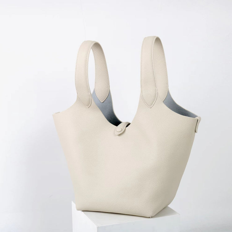 質感真皮|新款頭層牛皮水桶包菜籃手提女真皮高級感托特包荔枝紋包包「9017」25.03-2