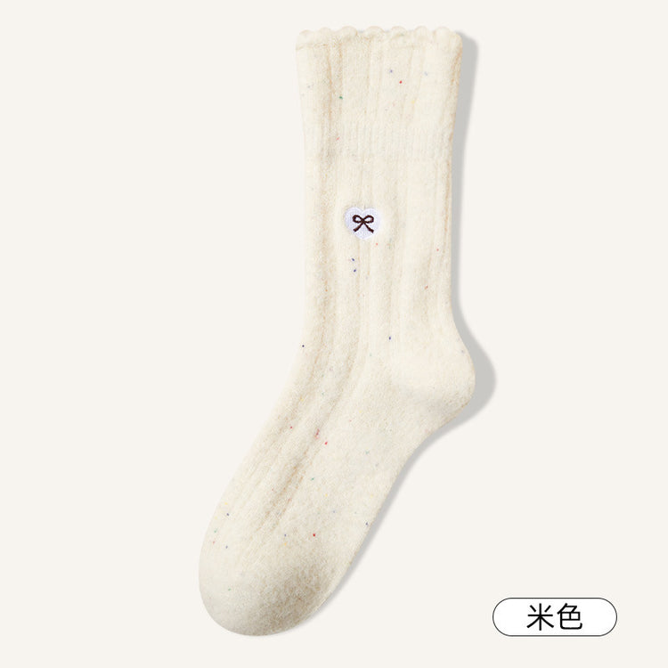 女襪|白色堆堆襪子女秋冬季加絨加厚蓄熱保暖澳絨襪潮流好搭彈力中筒襪「DB2435」24.12-4