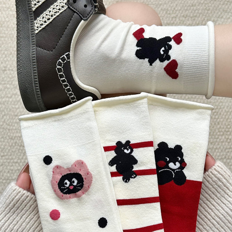 女襪|卷邊襪子女可愛卡通動物圖案堆堆襪棉質吸汗透氣親膚舒適襪子「WN2515」25.08-4