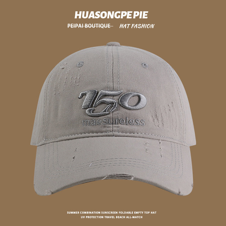 流行帽子|帽子夏季新款破洞刺繡遮陽帽寬檐遮臉百搭防曬純色多巴胺棒球帽女「C4073」24.06-3