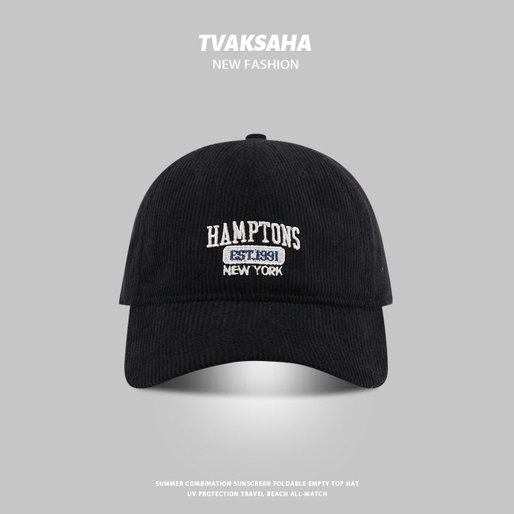 流行帽子|經典百搭款燈芯絨字母刺繡棒球帽秋冬保暖寬檐遮臉防曬學生帽子女「C4252」24.08-2