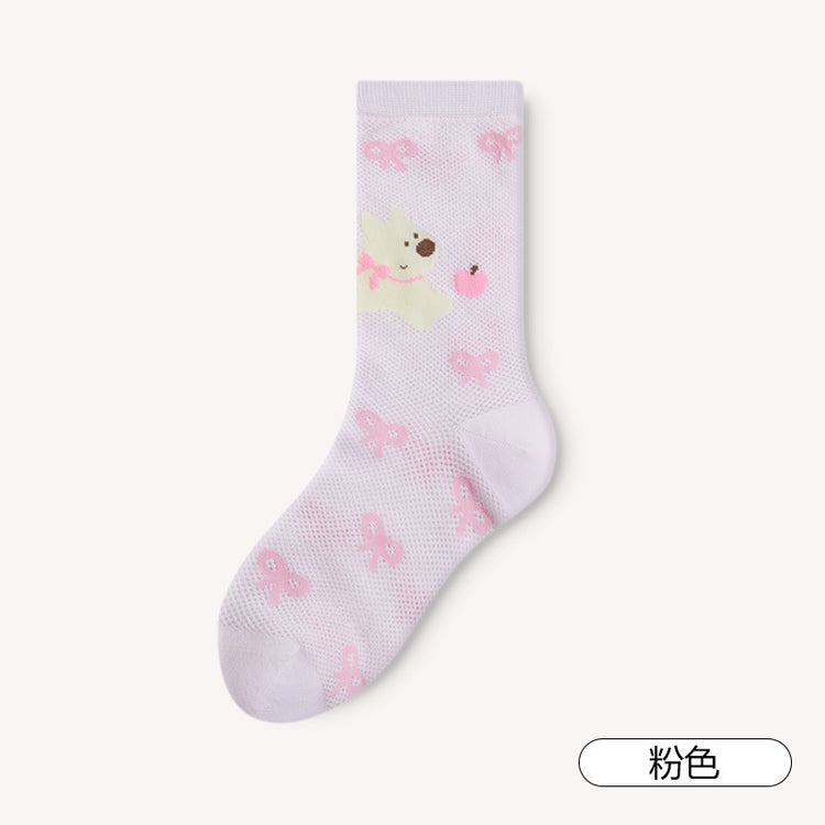女襪|卡通圖案襪子女春夏季ins潮流薄款網眼中筒襪棉質親膚透氣堆堆襪「MS5001」25.02-3