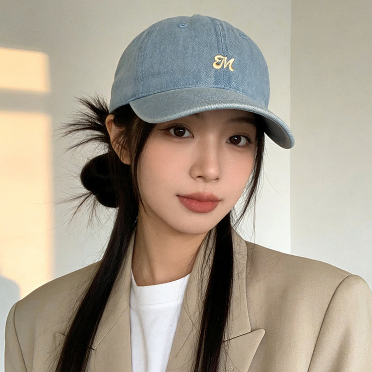 流行帽子|牛仔字母刺繡鴨舌帽子女新款遮陽帽大頭圍顯臉小棒球帽戶外防曬帽「C5891」25.12-2