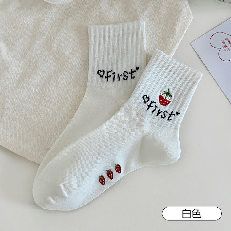 女襪|襪子女士ins潮流刺繡水果短襪棉質吸汗透氣學院風無骨運動襪「XC2325」25.08-2