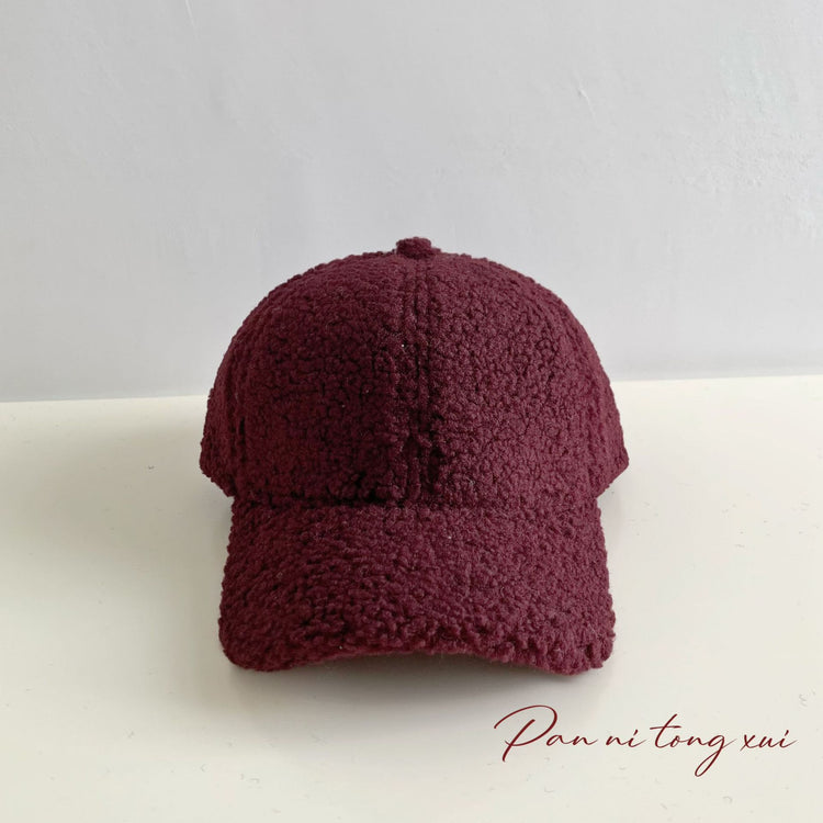 流行帽子|純色仿羊羔毛棒球帽男女秋冬季保暖彎檐鴨舌帽青年戶外休閒潮帽子「Q9466」24.10-2