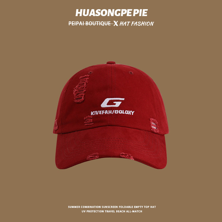 流行帽子|帽子破洞刺繡棒球帽女夏季防紫外線顯臉小遮陽帽戶外騎行鴨舌帽男「C4101」24.06-4