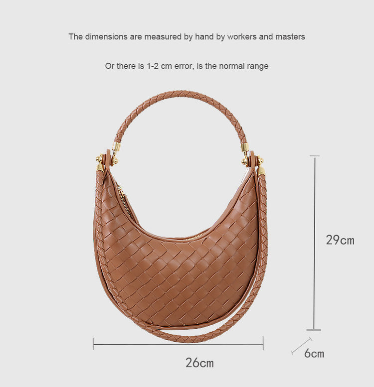 質感真皮|編織半月包Hobo腋下包2025新款百搭單肩大容量女包斜挎手提包「6032」25.02-2