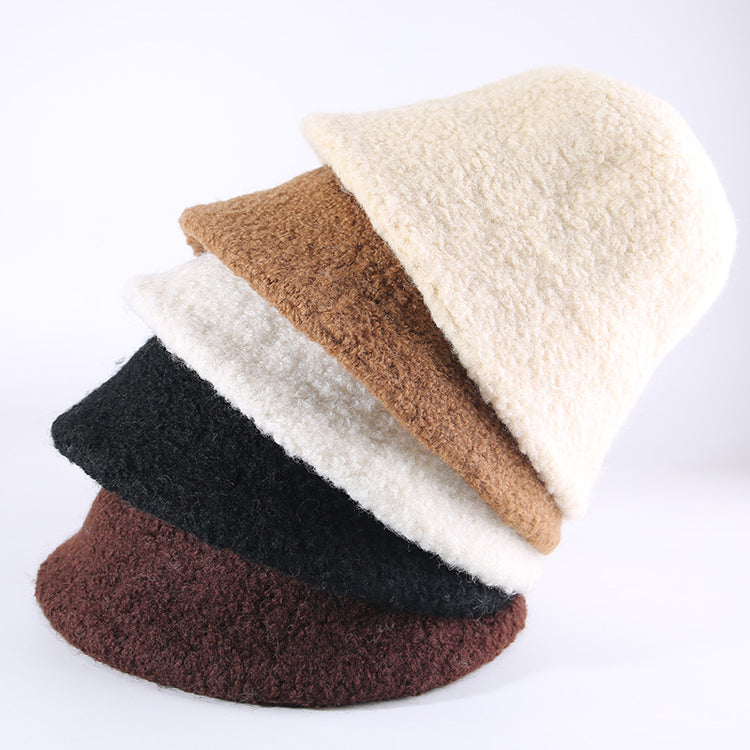 流行帽子|秋冬新款帽子女純色簡約漁夫帽戶外百搭顯臉小羊毛盆帽保暖水桶帽「C5894」25.12-2