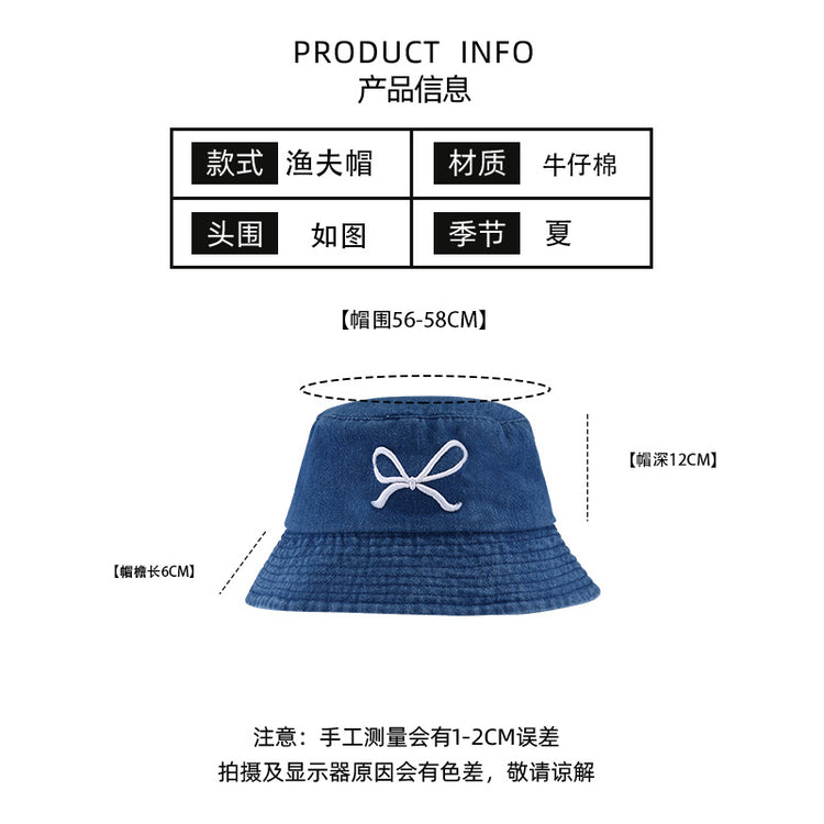 流行帽子|蝴蝶結牛仔漁夫帽女夏季防曬防紫外線遮陽帽學生時尚顯臉小盆帽男「C3801」24.04-2