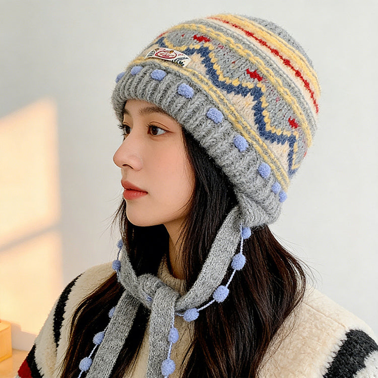 流行帽子|2025新款費爾島針織毛線帽子女秋冬保暖巴拉克拉法帽護耳包頭帽子「C5896」25.12-2