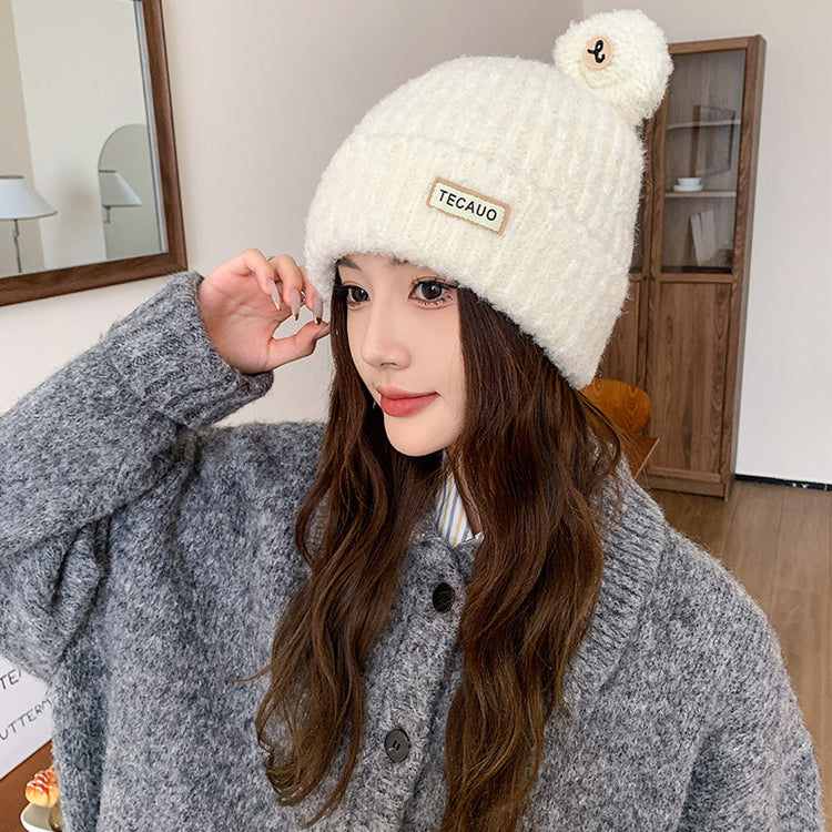 流行帽子|新款時尚側標TEC小熊耳朵針織帽秋冬可愛保暖護耳帽百搭休閒帽子「C4678」24.10-3