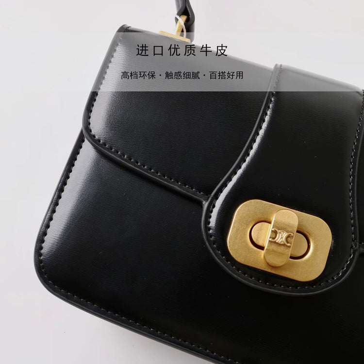 質感真皮|2025新款百搭進口小牛皮扭鎖翻蓋手提單肩腋下包精緻通勤女士包「6083」25.04-2