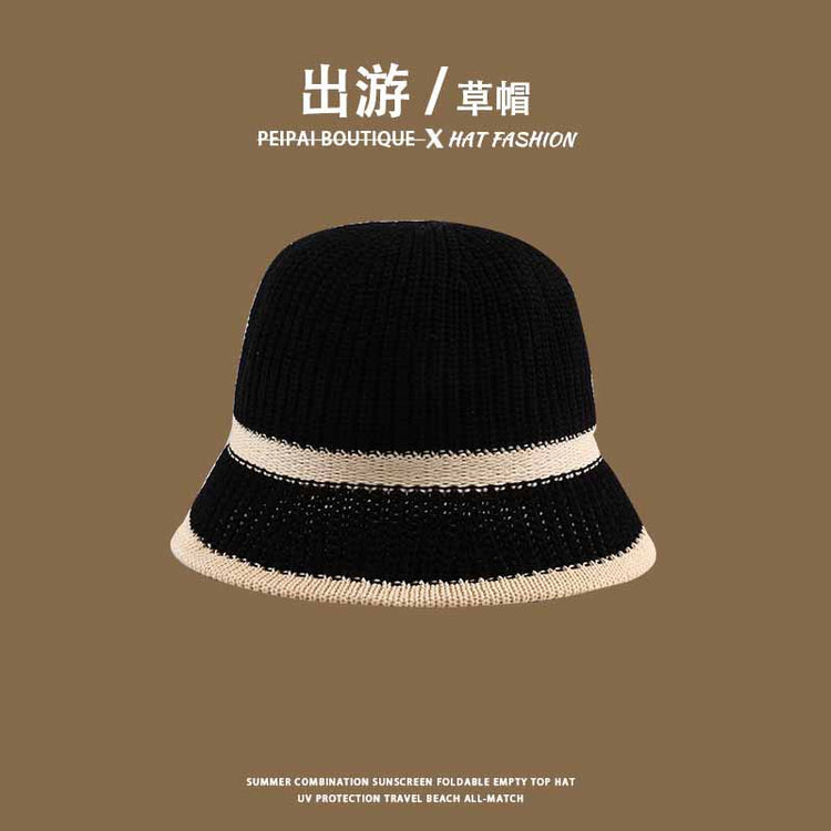 流行帽子|草編水桶帽夏季鏤空可折疊沙灘出遊草帽戶外騎行海邊防曬太陽帽子「C3773」24.04-1