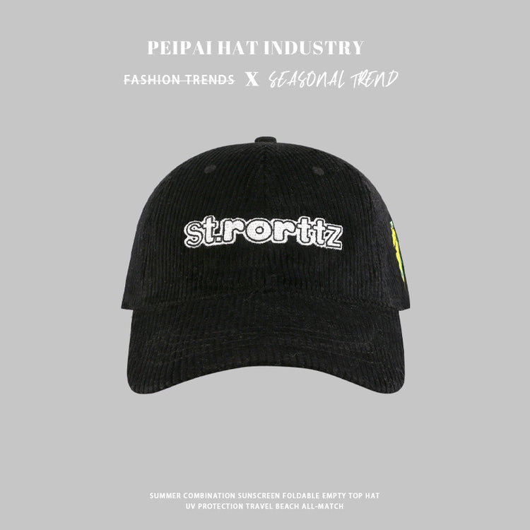 流行帽子|新款燈芯絨st字母刺繡棒球帽春秋季時尚百搭寬檐遮臉保暖帽子女潮「C4438」24.09-2