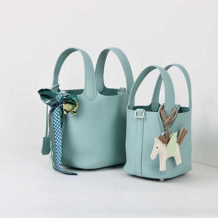 質感真皮|2025年新款時尚軟牛皮水桶包togo頭層牛皮h家菜籃子百搭通勤手提包「80900」25.04-4