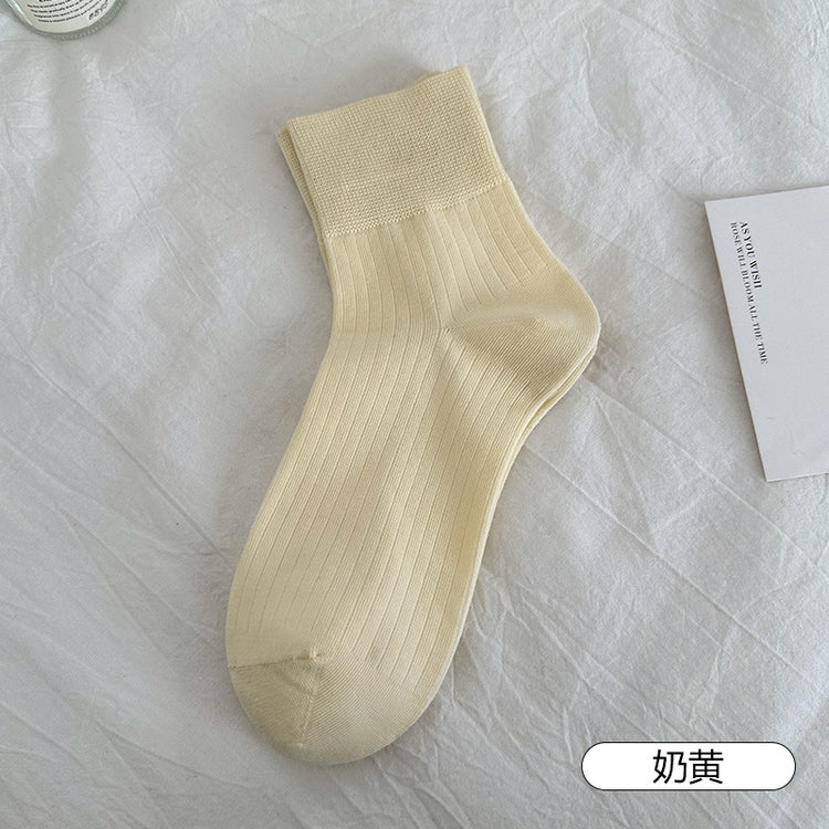 女襪|襪子女春夏棉質吸汗透氣竪條顯瘦短襪彈力無骨親膚舒適純色休閒襪「MI1123」25.04-1