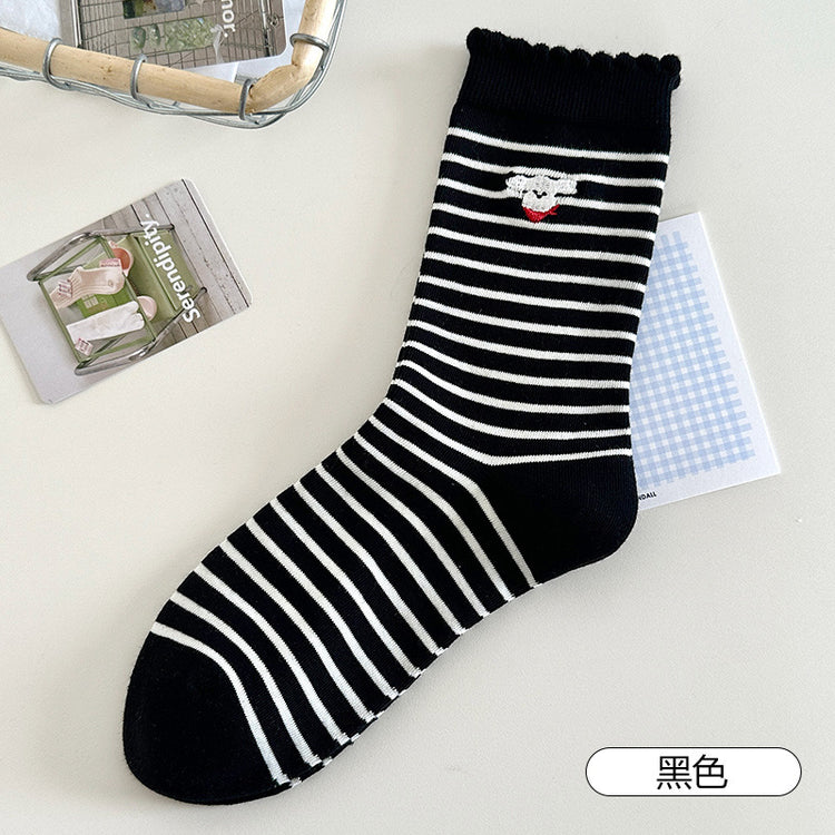 女襪|10A抑菌襪子女ins潮學院風卡通刺繡運動襪棉質吸汗透氣諸暨襪子「MK5138」25.08-1
