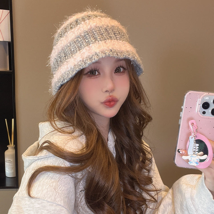 流行帽子|冬季2024新款保暖毛線帽女百搭顯臉小防寒帽子女潮騎行護耳針織帽「C4443」24.09-4
