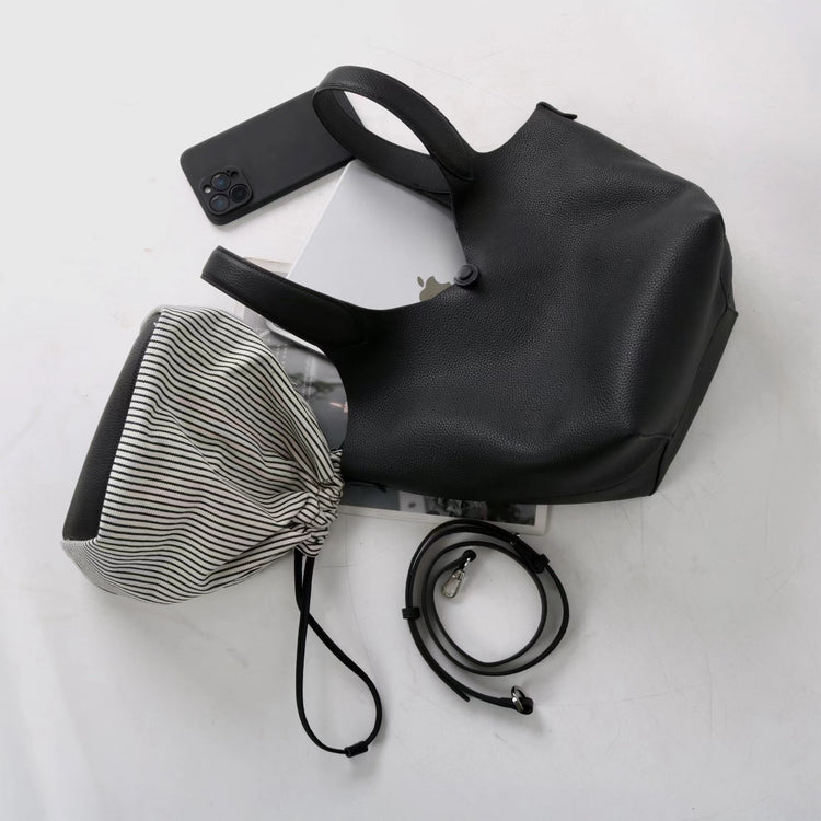 質感真皮|新款頭層牛皮水桶包菜籃手提女真皮高級感托特包荔枝紋包包「9017」25.03-2