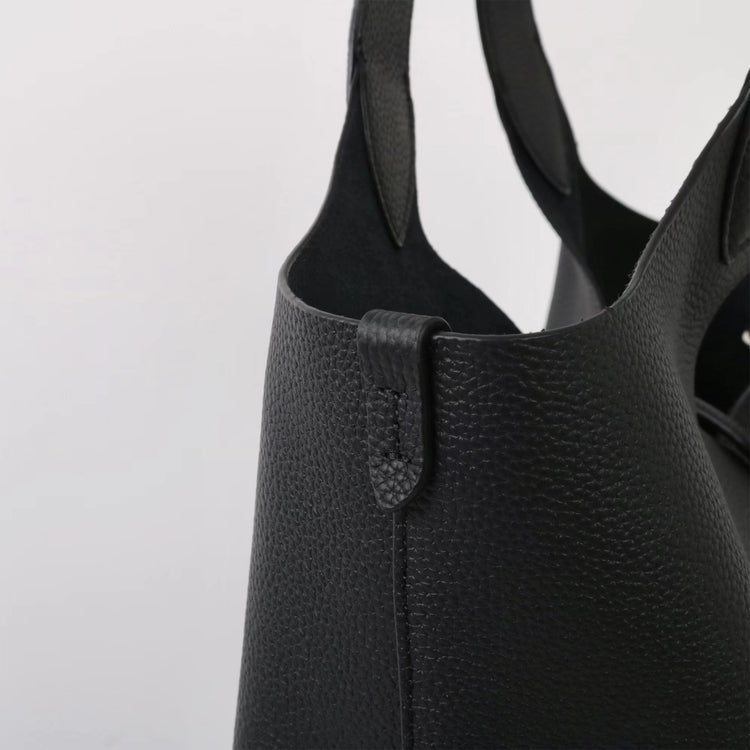 質感真皮|新款頭層牛皮水桶包菜籃手提女真皮高級感托特包荔枝紋包包「9017」25.03-2