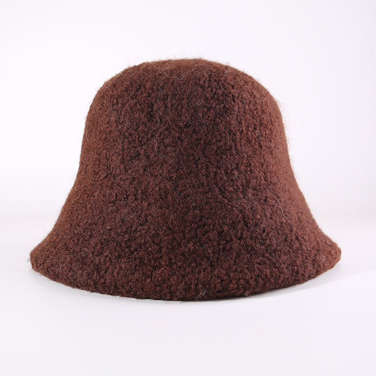 流行帽子|秋冬新款帽子女純色簡約漁夫帽戶外百搭顯臉小羊毛盆帽保暖水桶帽「C5894」25.12-2