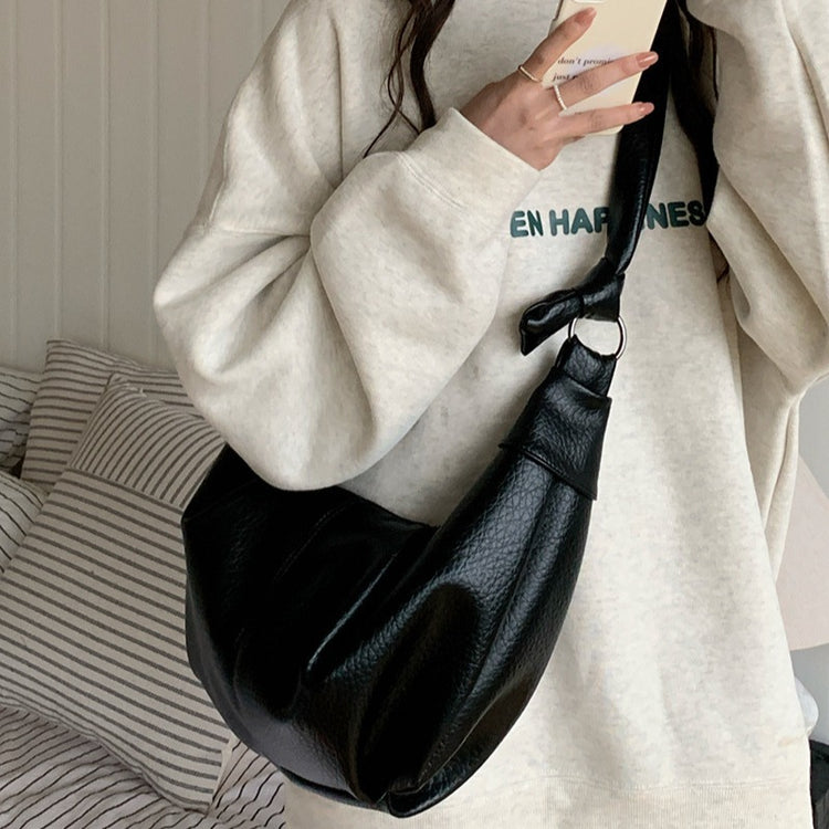 日韓流行|韓系ins大容量復古軟皮褶皺餃子包慵懶風休閒百搭牛角單肩斜挎包「9315#」24.03-3