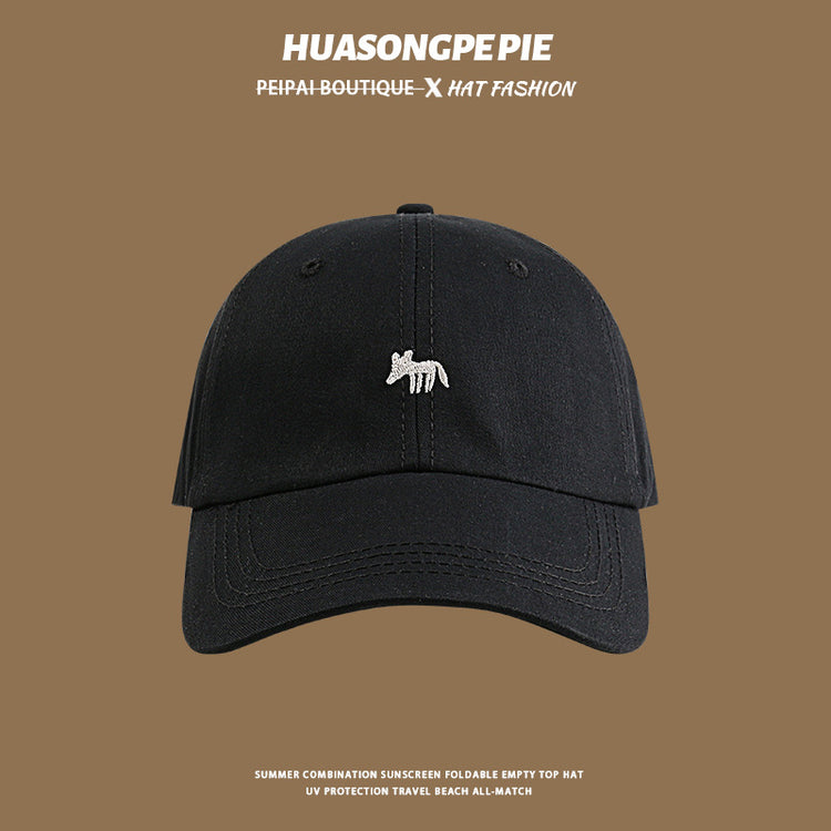 流行帽子|帽子防曬帽夏季女刺繡小狐狸棉質棒球帽學生可愛顯臉小鴨舌帽子男「C4051」24.06-2