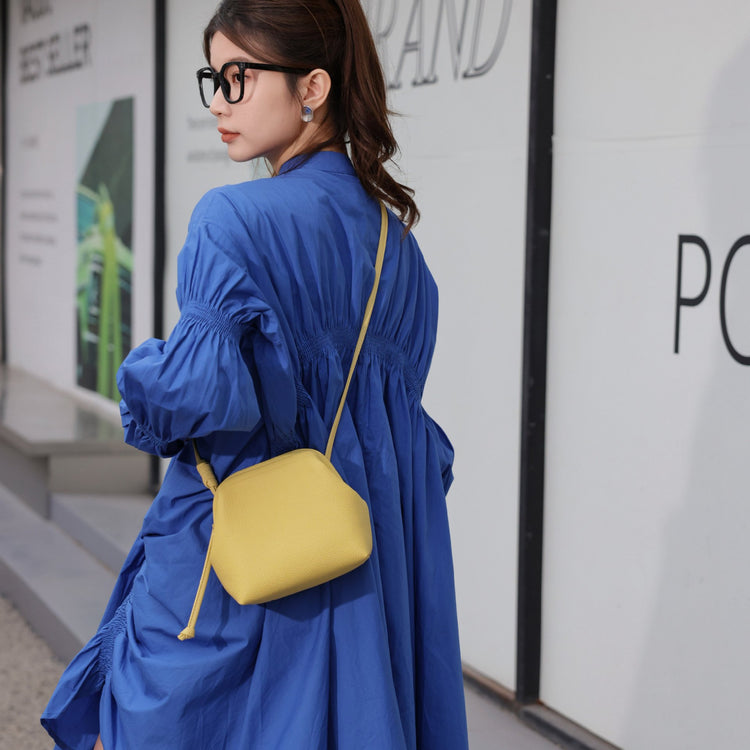 質感真皮|2024年新韓版小眾設計頭層牛皮真皮女包單肩斜背通勤貝殼包包女「6903」24.03-3