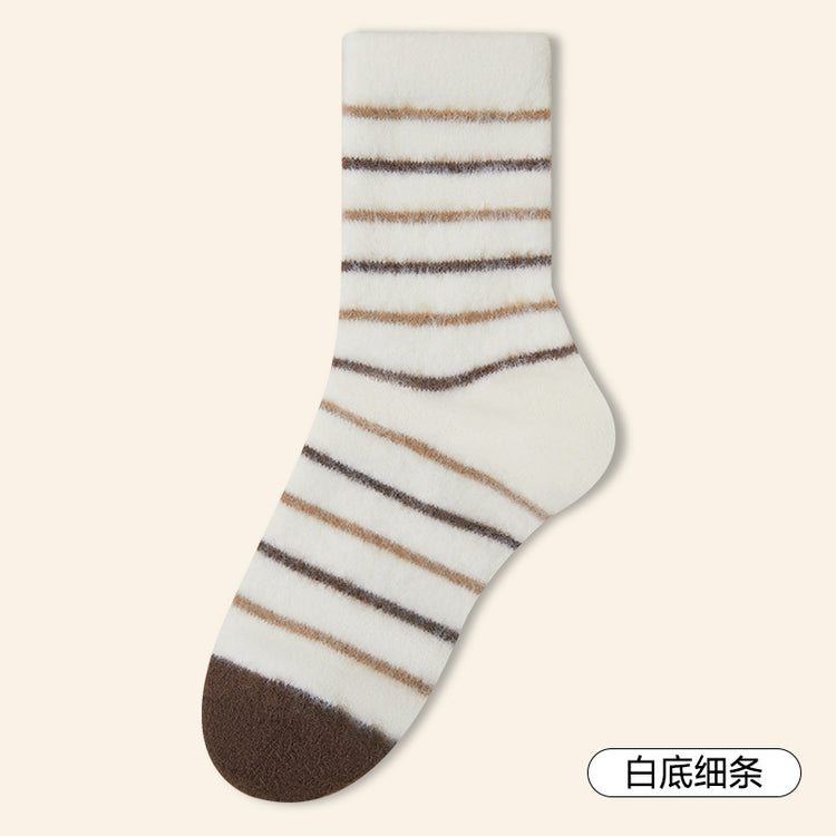 女襪|撞色條紋襪子女秋冬蓄熱鎖溫彈力澳絨中筒襪親膚舒適諸暨襪子批發「HC5110」24.12-1