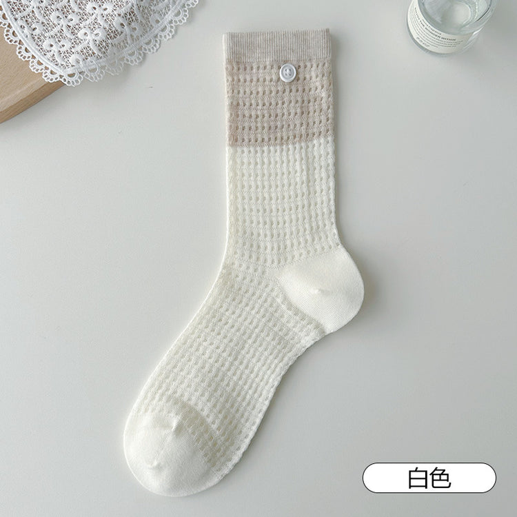 女襪|紐扣襪子女夏季薄款ins潮流拼色中筒襪無骨網眼透氣諸暨襪子批發「QP2515」25.04-2