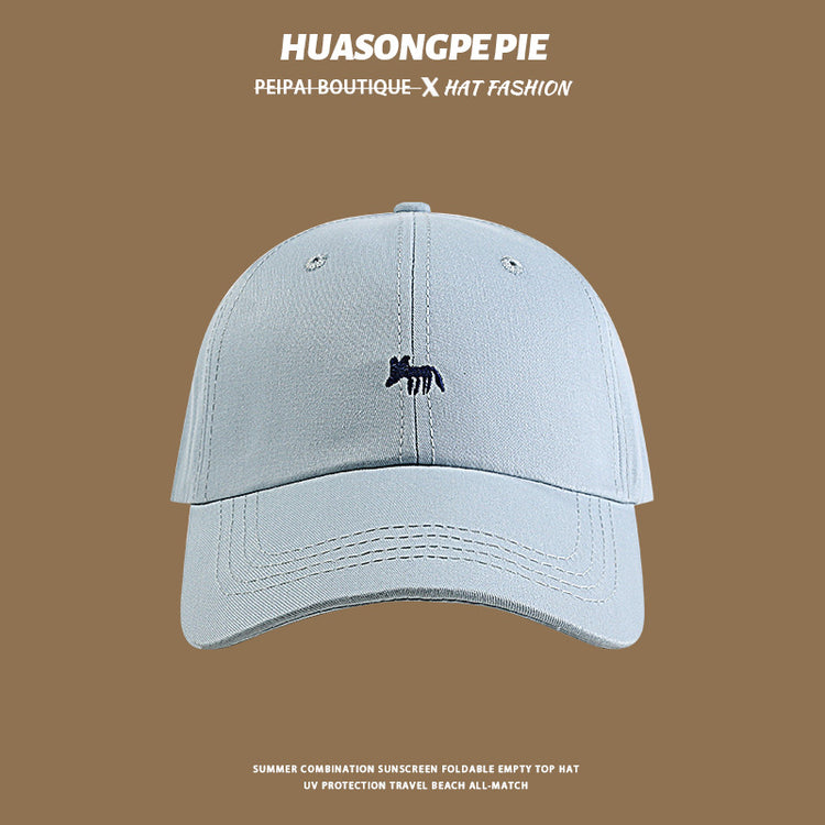 流行帽子|帽子防曬帽夏季女刺繡小狐狸棉質棒球帽學生可愛顯臉小鴨舌帽子男「C4051」24.06-2