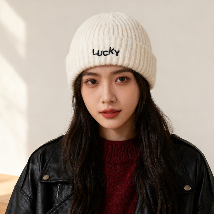 流行帽子|2025新款帽子女毛線帽保暖護耳顯臉小針織帽時尚百搭刺繡套頭帽潮「C5877」25.12-1