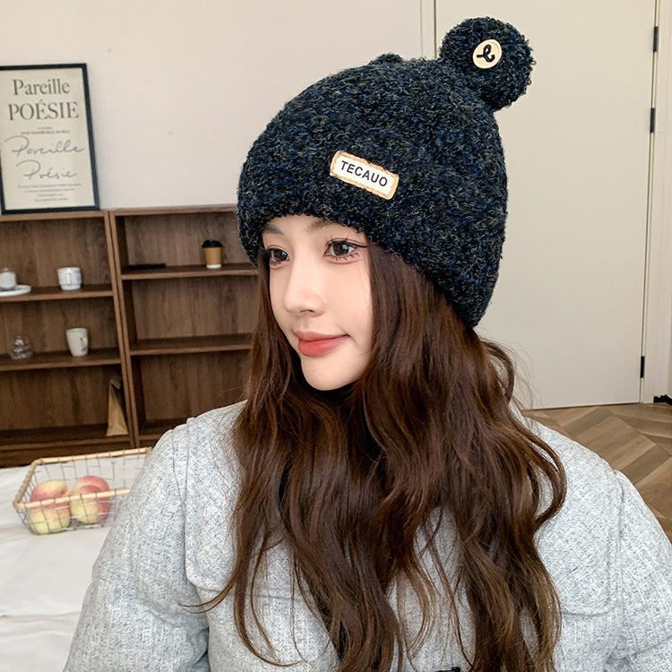 流行帽子|新款時尚側標TEC小熊耳朵針織帽秋冬可愛保暖護耳帽百搭休閒帽子「C4678」24.10-3