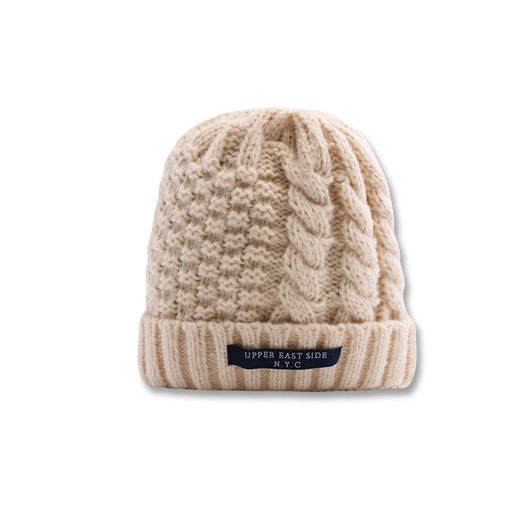 流行帽子|麻花針織帽冬天韓版百搭保暖護耳毛線帽防寒套頭帽NYC字母帽子女「C1431」25.01-1