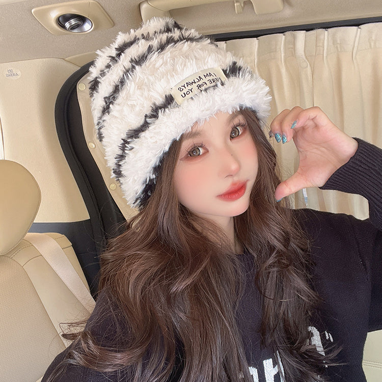 流行帽子|2024新款冬季條紋毛線帽女韓版顯臉小保暖針織帽舒適柔軟騎行套頭「C2823」24.01-4