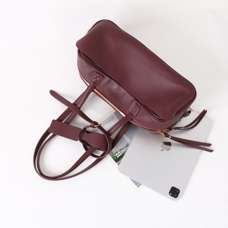 質感真皮|2025全新百搭輕奢小眾高級感波士頓大包肩托特枕頭通勤保齡球包「6163」25.07-1