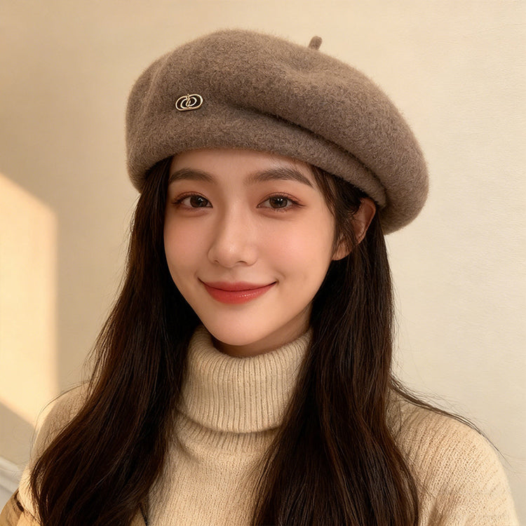 流行帽子|英倫復古保暖貝雷帽子女秋冬羊毛呢時尚定型畫家帽顯臉小蓓蕾帽潮「C5860」25.11-4