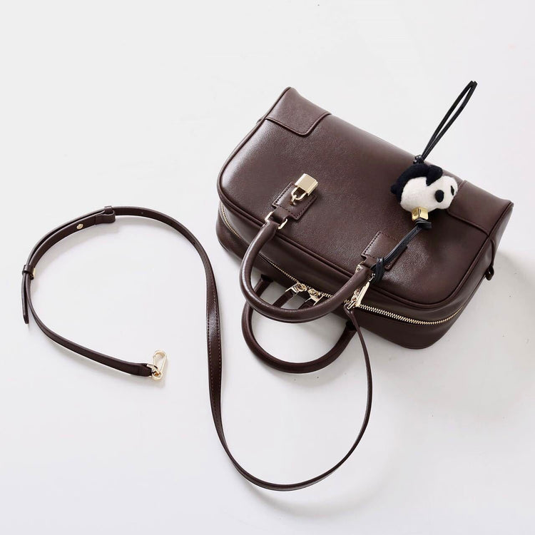 質感真皮|冬季新款保齡球包波士頓包手提包包女枕頭包百搭小方包單肩斜挎包「3660」24.11-4