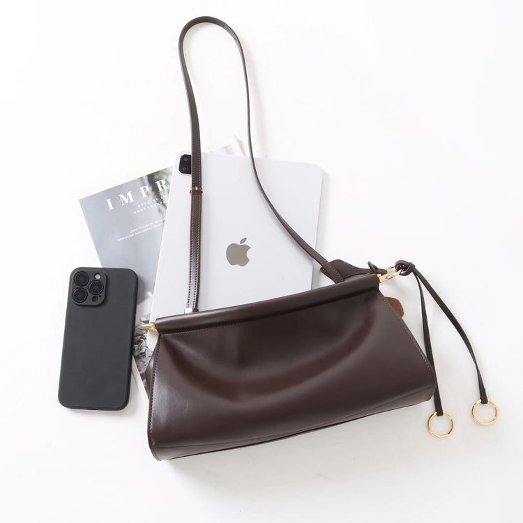 質感真皮|2025新款牛皮腋下復古法式法棍夾子包小眾設計極簡風通勤簡約包「3336」25.06-2