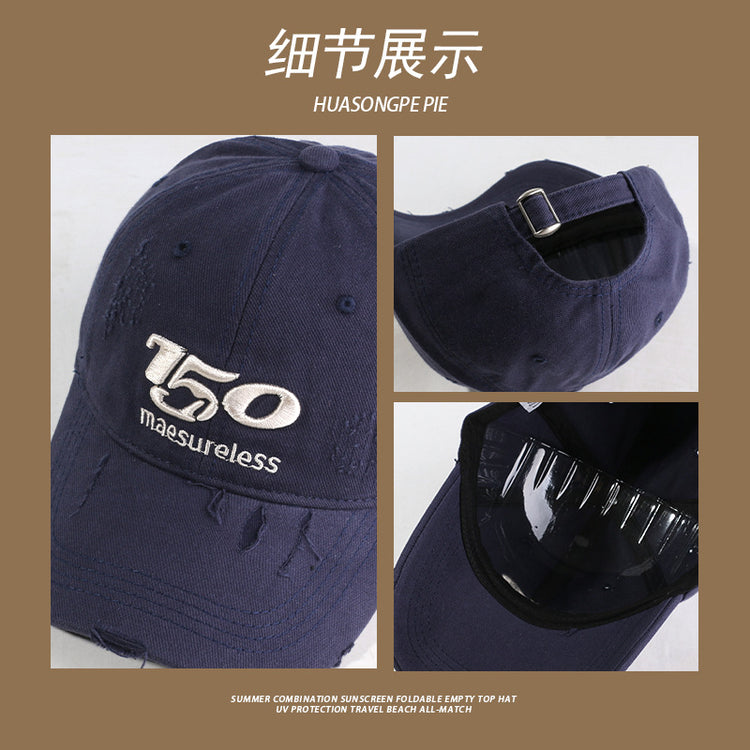 流行帽子|帽子夏季新款破洞刺繡遮陽帽寬檐遮臉百搭防曬純色多巴胺棒球帽女「C4073」24.06-3