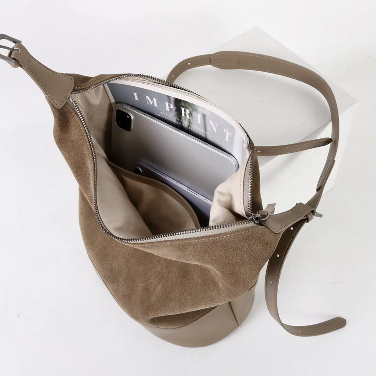 質感真皮|2025年新美拉德高級感輕奢高質感磨砂牛皮大容量水桶包時尚「6173」25.09-2