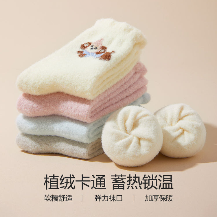 女襪|卡通澳絨襪子女秋冬季加絨加厚保暖澳絨中筒襪居家親膚舒適睡眠襪「DJ1009」24.12-3