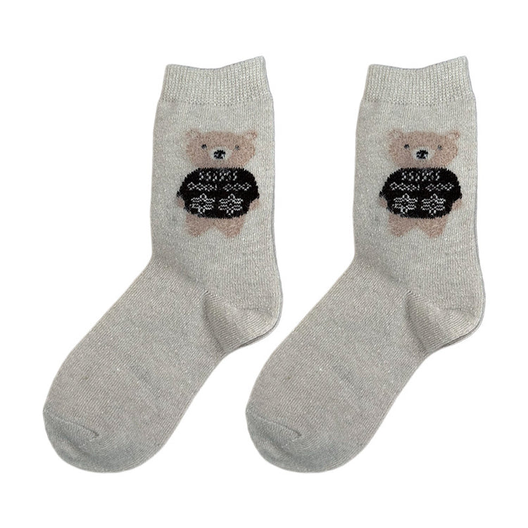 女襪|襪子女士可愛卡通立體植絨小熊中筒襪秋冬季加厚保暖羊毛襪「GO2590」25.11-3