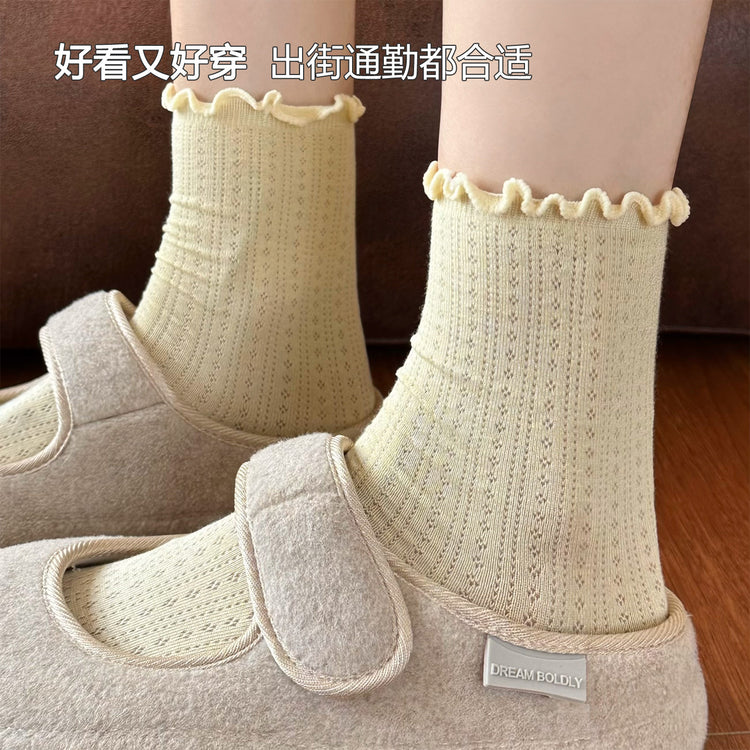 女襪|涼感桑蠶絲襪子女夏季薄款網眼透氣堆堆襪抑菌防臭彈力無骨中筒襪「ZJ25017」25.06-1