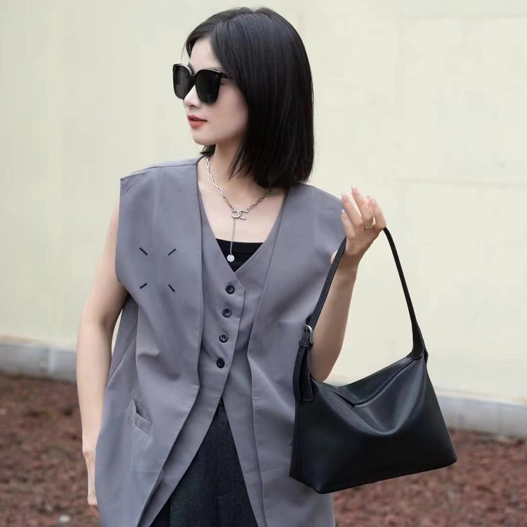 質感真皮|植鞣牛皮復古通勤包大容量托特包女2024新款百搭高級感單肩斜挎包「83062#」24.06-2