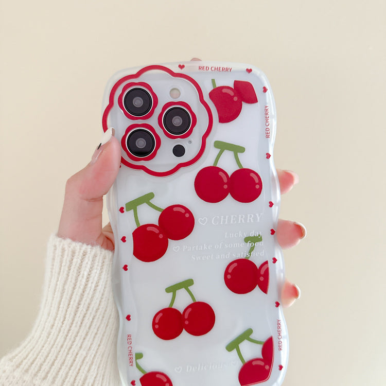 手機殼|蘋果14/13Promax櫻桃iphone12適用11花孔波浪手機殼xr批發78「BQ4298」24.11-2