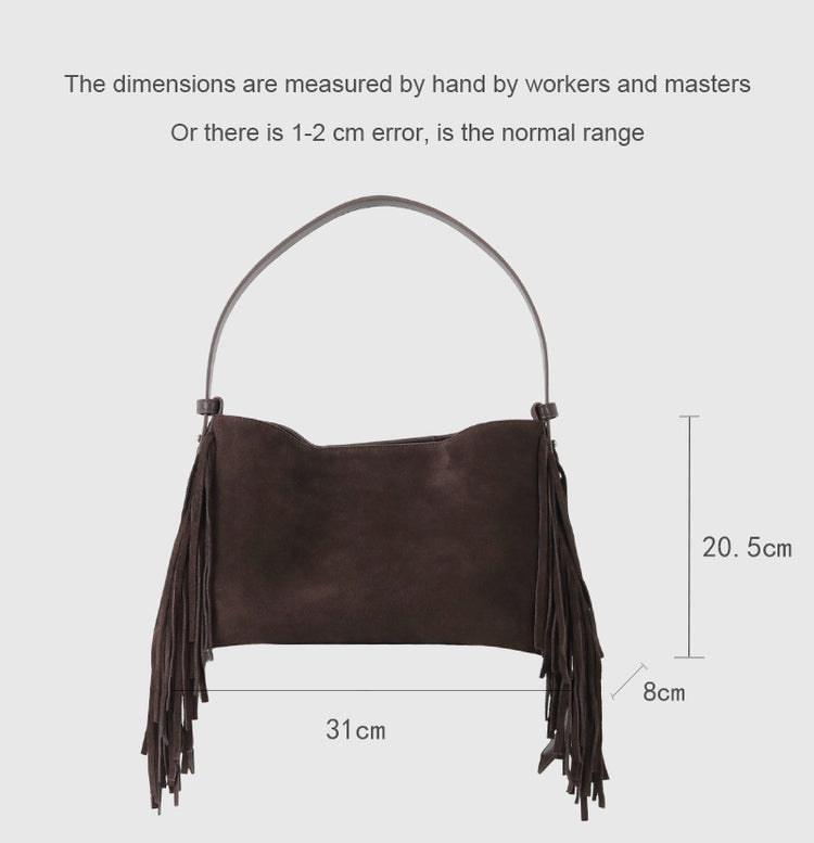 質感真皮|2025全新流蘇磨砂真皮斜背包度假風大容量百搭休閒托特包輕奢「7053」25.09-2